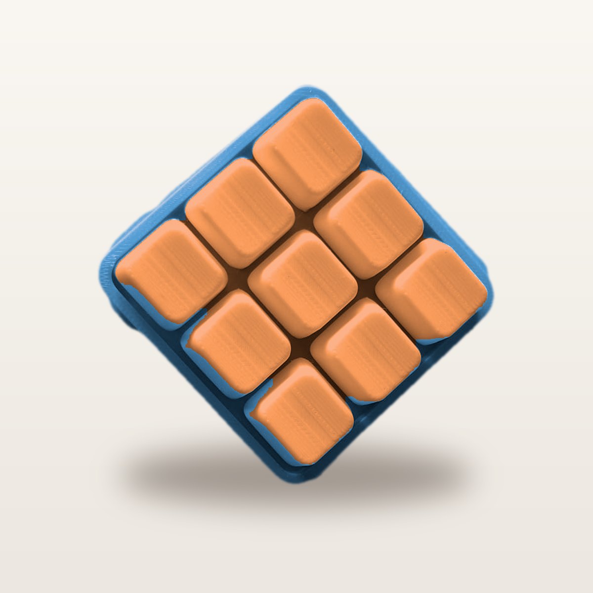 Clickey Cloud Nine met blauwe basis en oranje keycaps