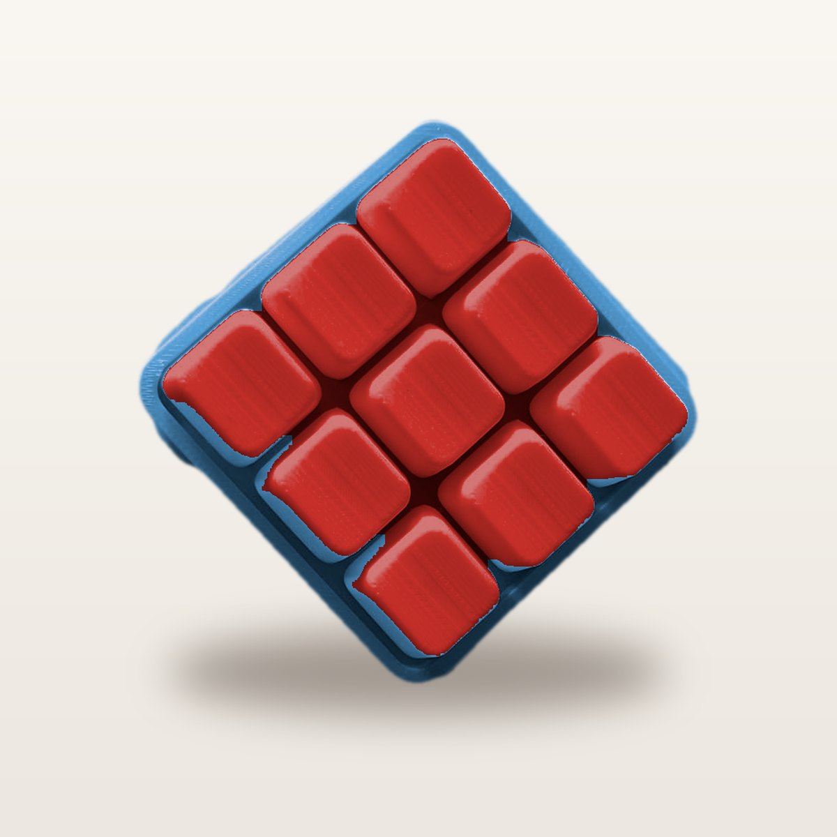 Clickey Cloud Nine met blauwe basis en rode keycaps