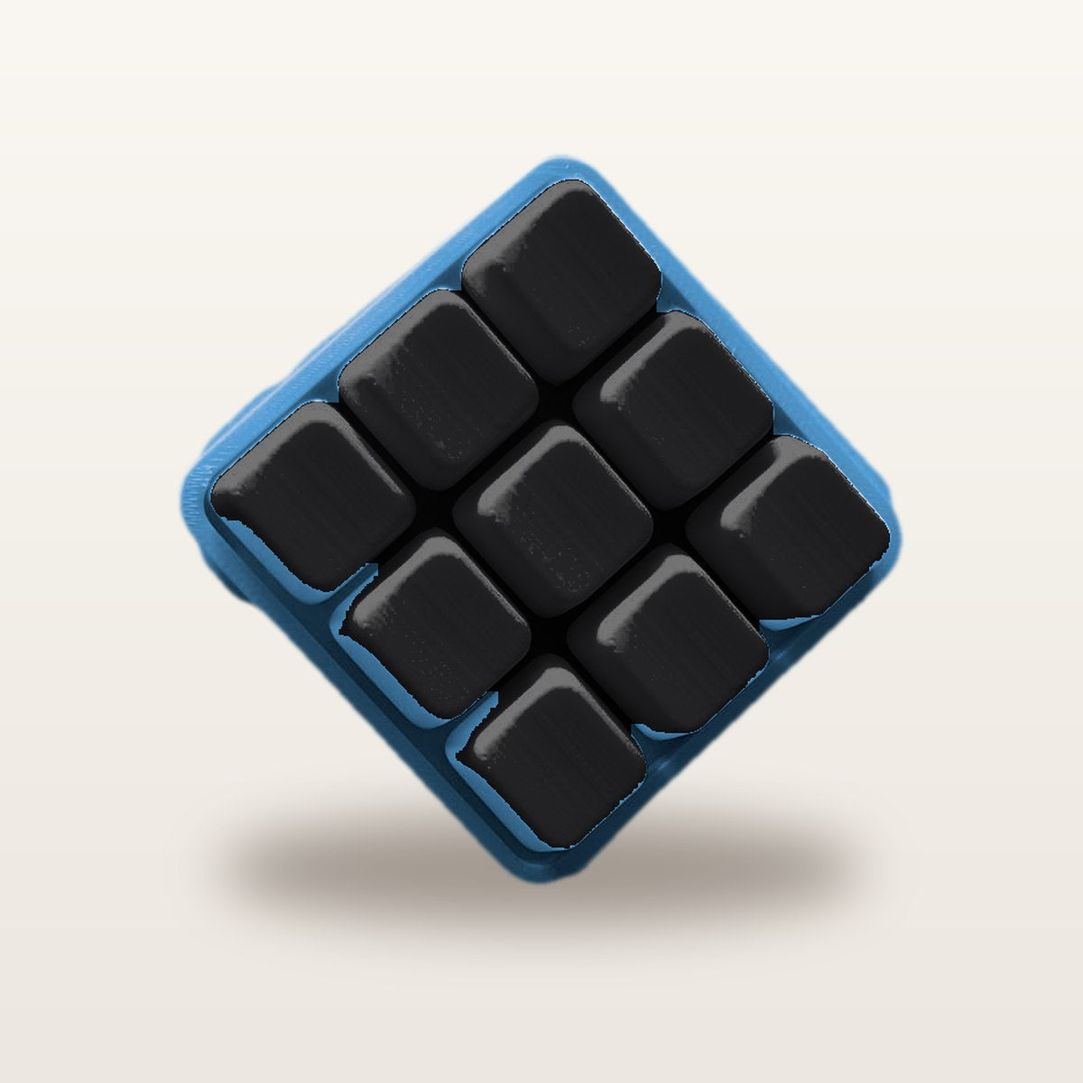 Clickey Cloud Nine met blauwe basis en zwarte keycaps