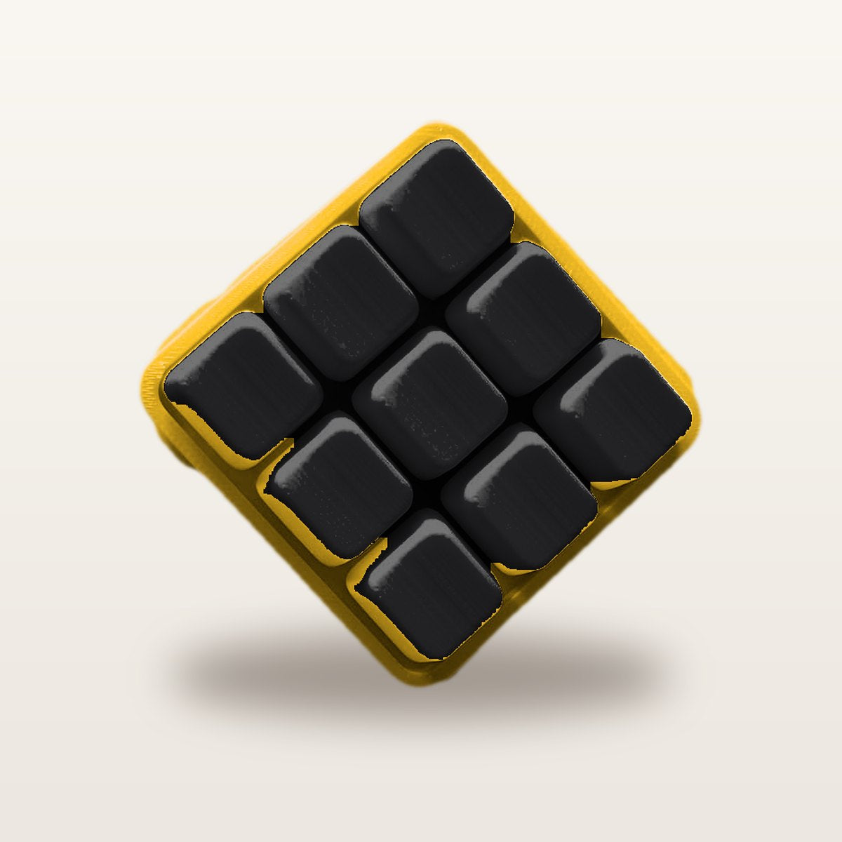 Clickey Cloud Nine met gele basis en zwarte keycaps