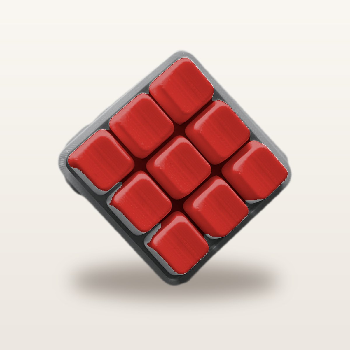 Clickey Cloud Nine met grijze basis en rode keycaps