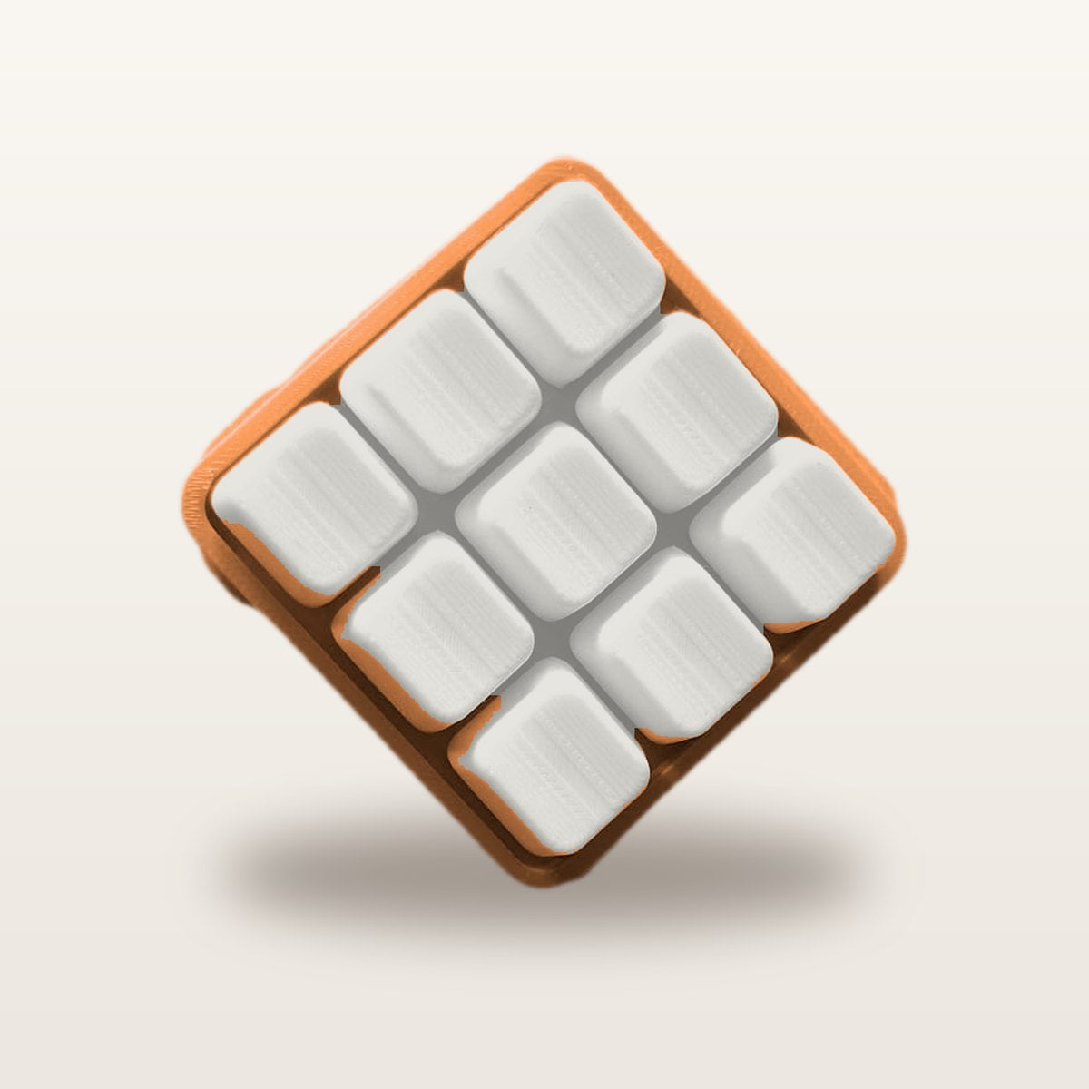 Clickey Cloud Nine met oranje basis en mat witte keycaps