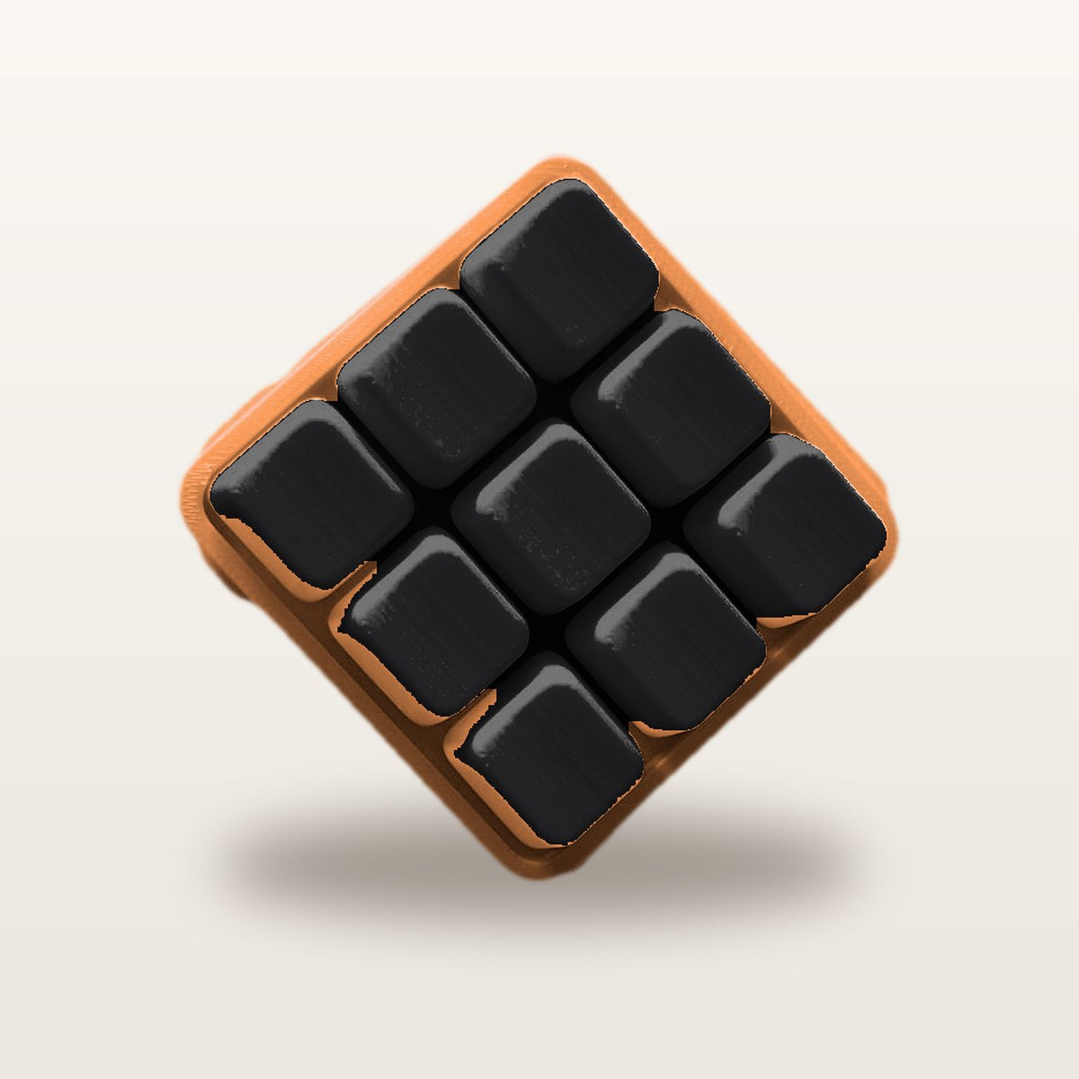 Clickey Cloud Nine met oranje basis en zwarte keycaps
