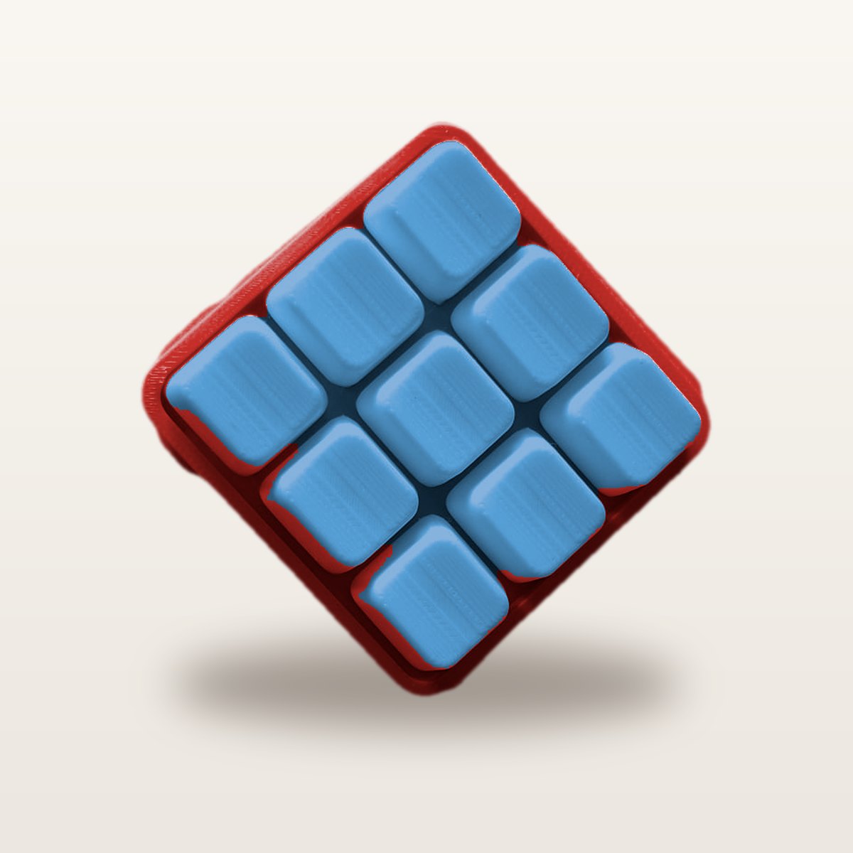 Clickey Cloud Nine met rode basis en blauwe keycaps