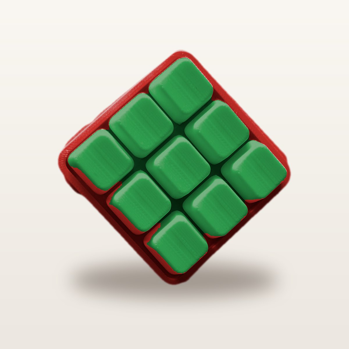 Clickey Cloud Nine met rode basis en groene keycaps