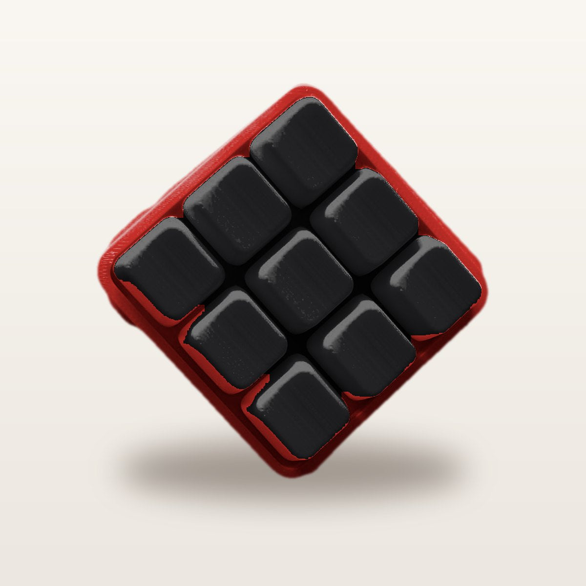 Clickey Cloud Nine met rode basis en zwarte keycaps