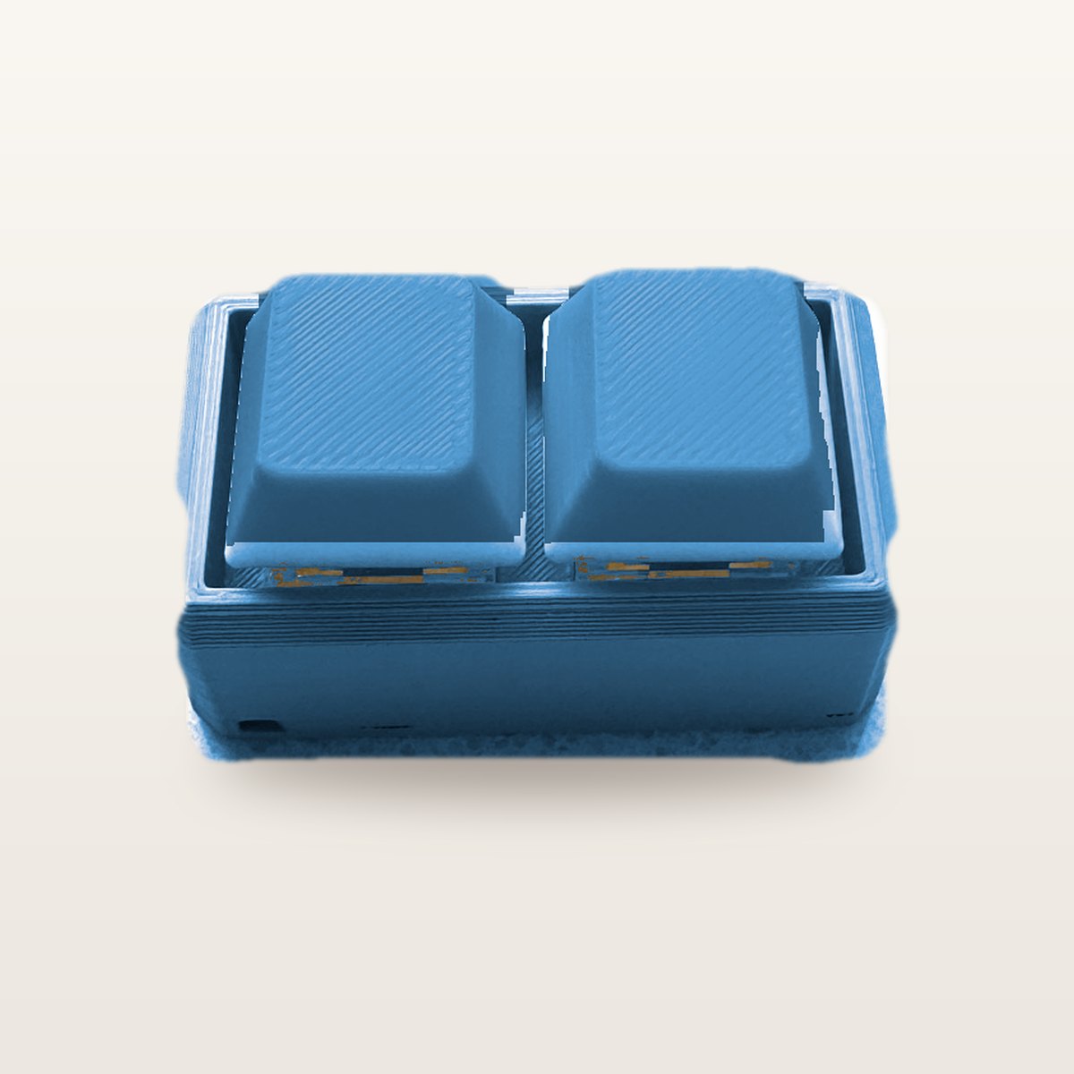 Clickey Duo met blauwe basis en blauwe keycaps