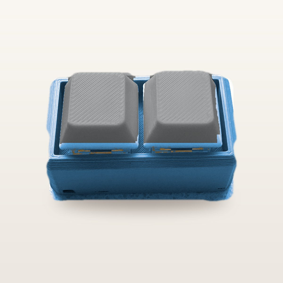 Clickey Duo met blauwe basis en grijze keycaps