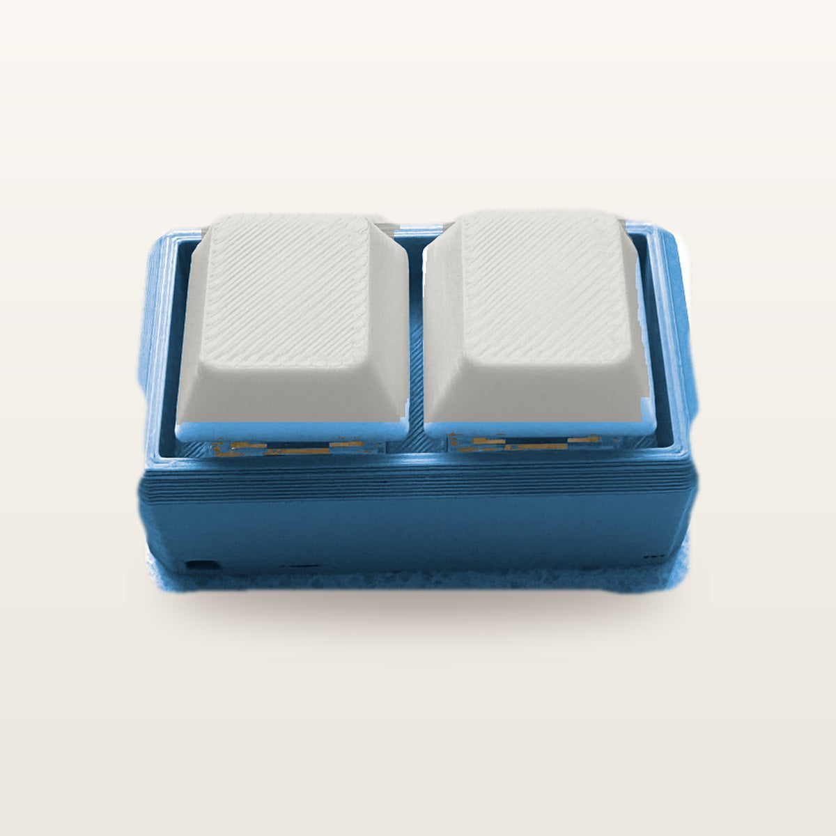 Clickey Duo met blauwe basis en mat witte keycaps