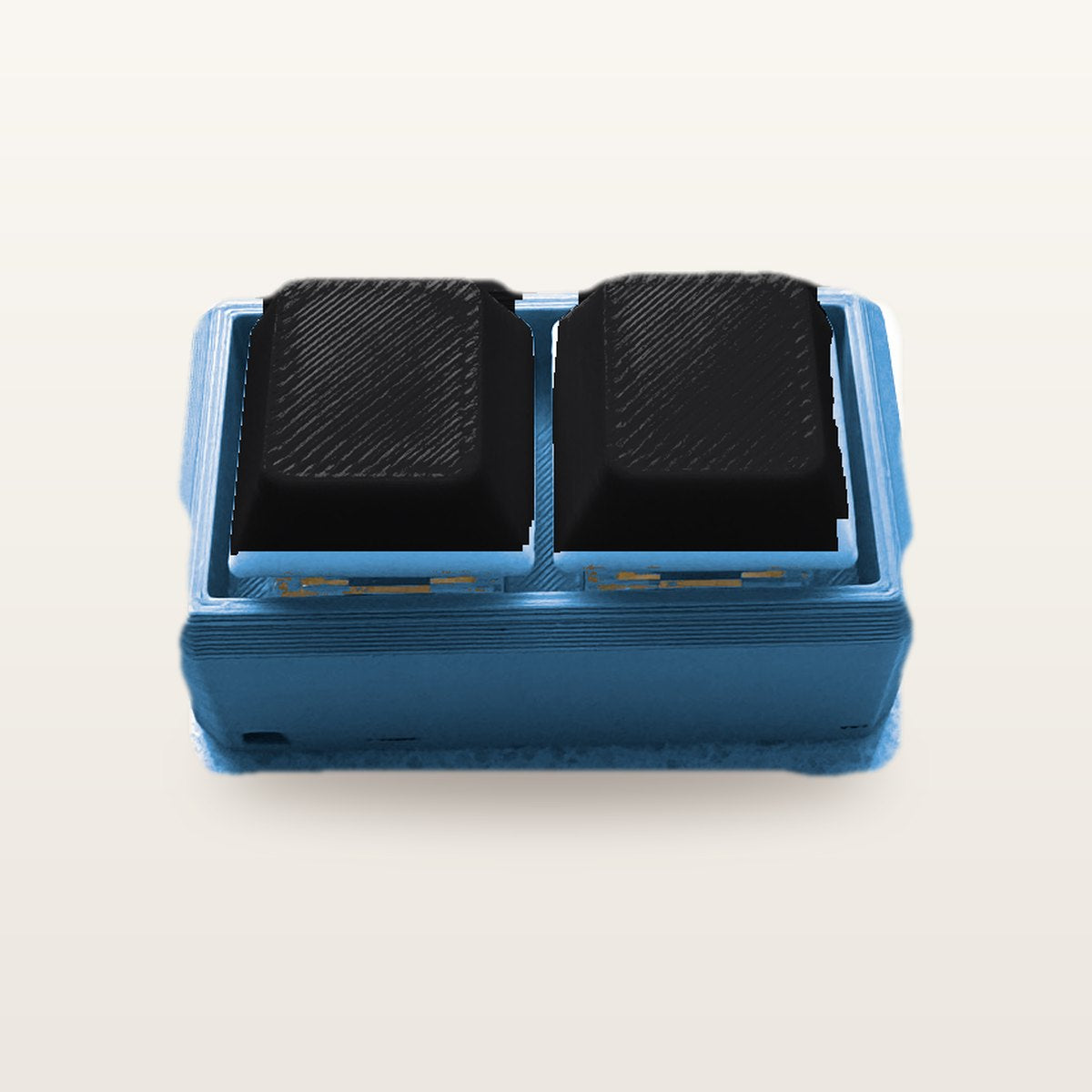 Clickey Duo met blauwe basis en zwarte keycaps
