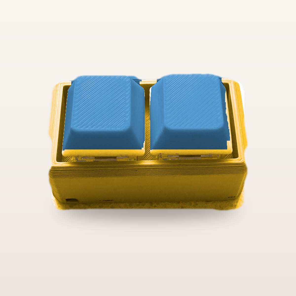 Clickey Duo met gele basis en blauwe keycaps