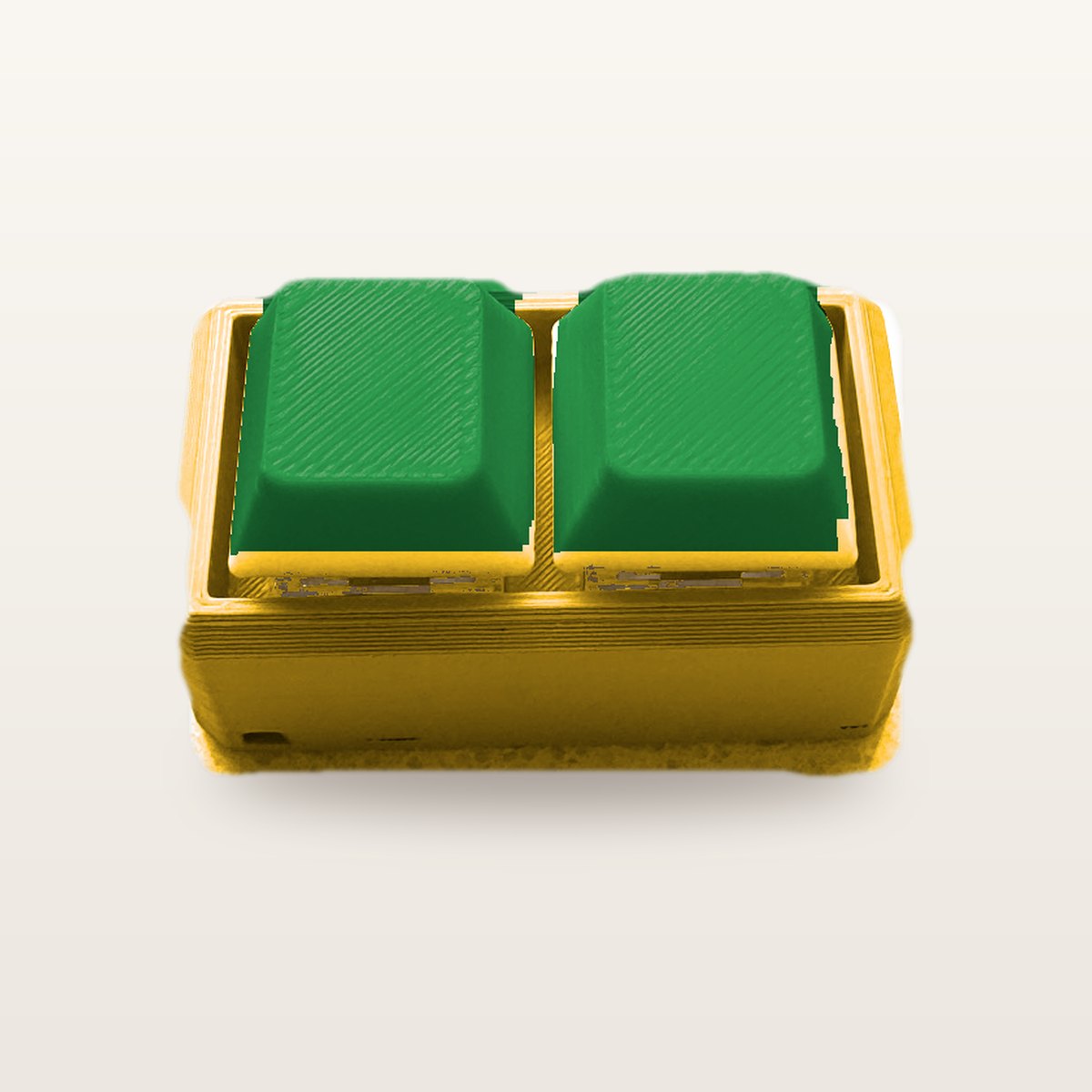 Clickey Duo met gele basis en groene keycaps