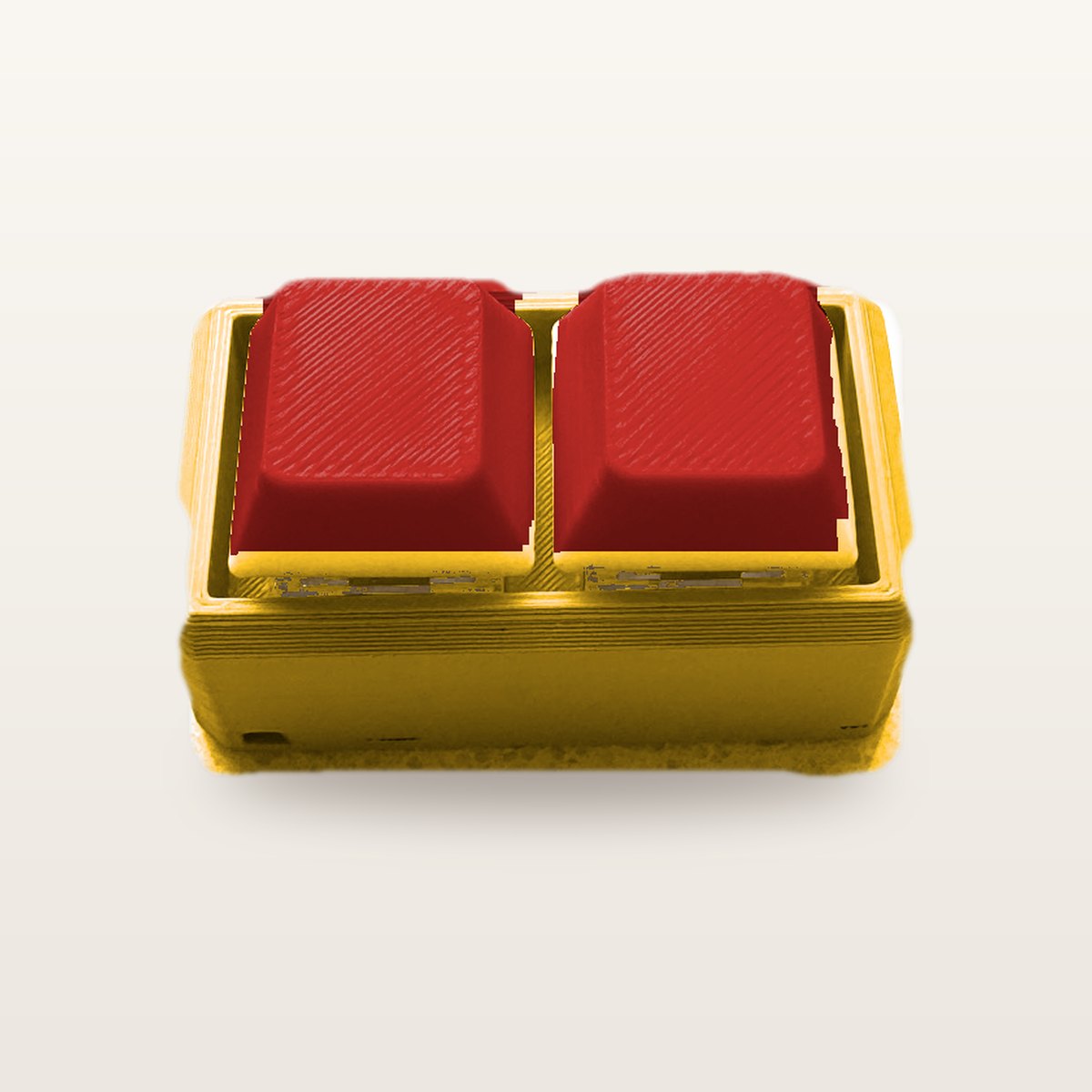Clickey Duo met gele basis en rode keycaps