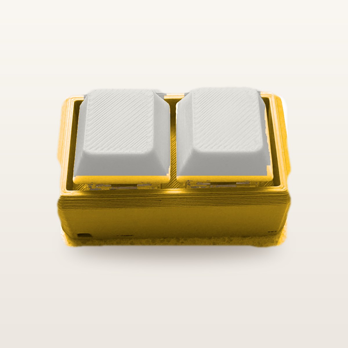 Clickey Duo met gele basis en mat witte keycaps
