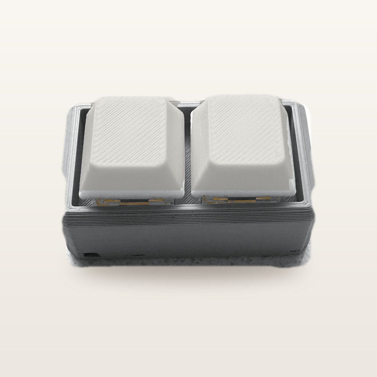 Clickey Duo met grijze basis en mat witte keycaps