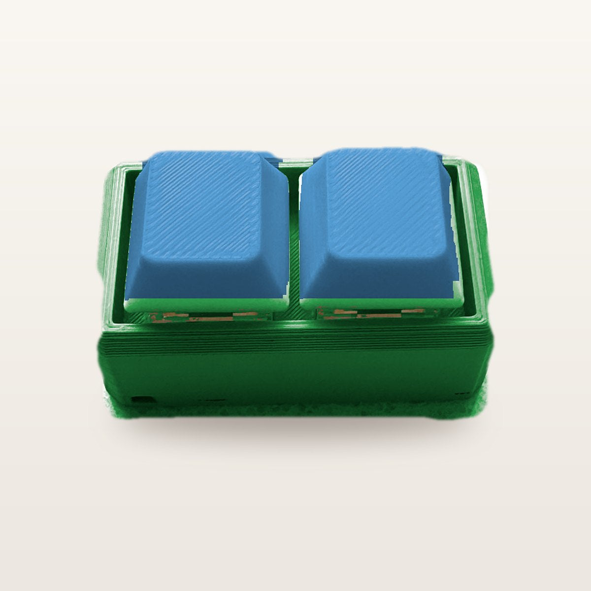 Clickey Duo met groene basis en blauwe keycaps