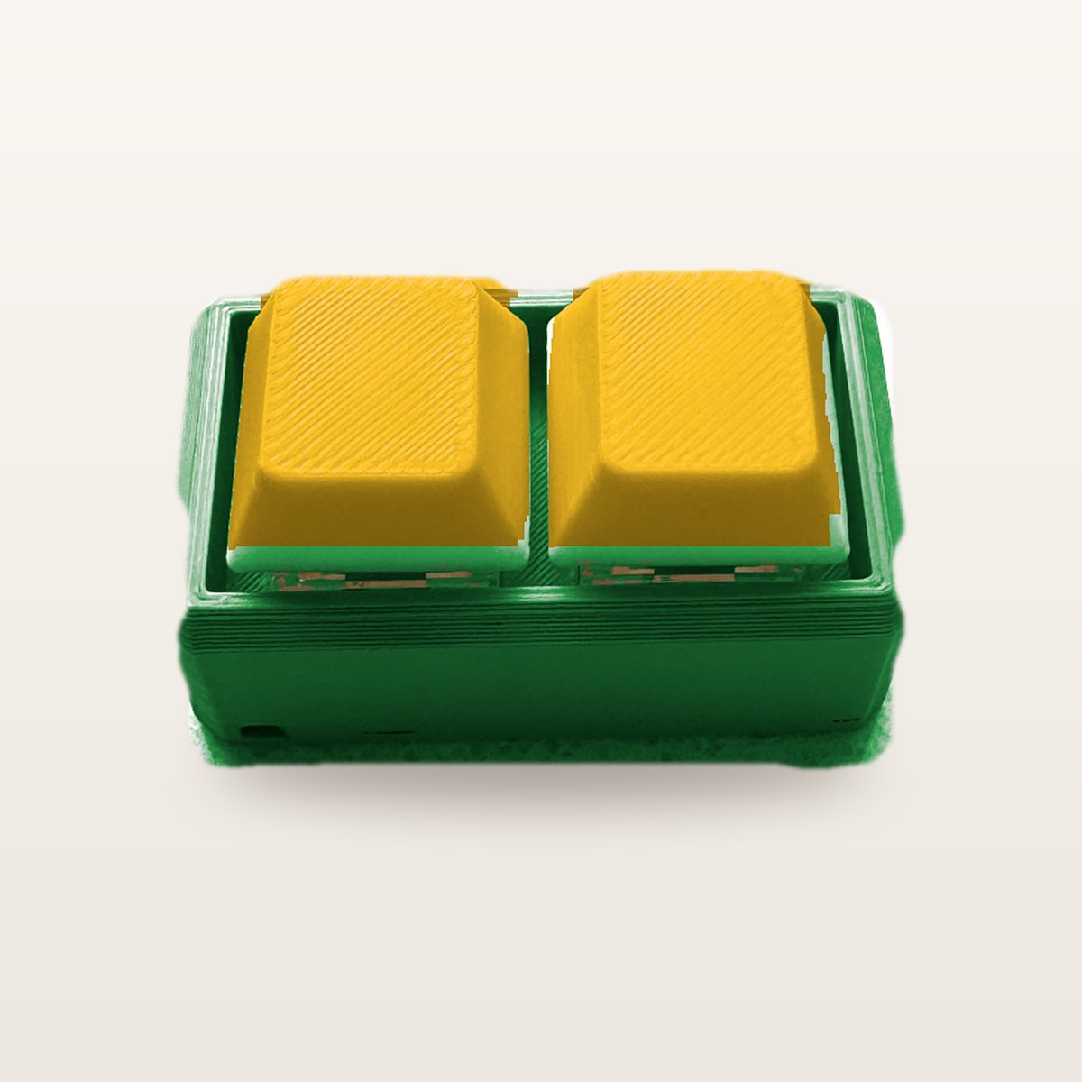 Clickey Duo met groene basis en gele keycaps