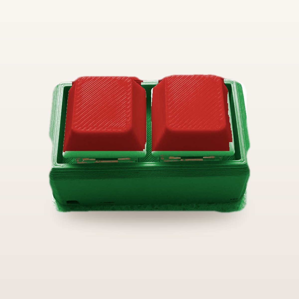 Clickey Duo met groene basis en rode keycaps