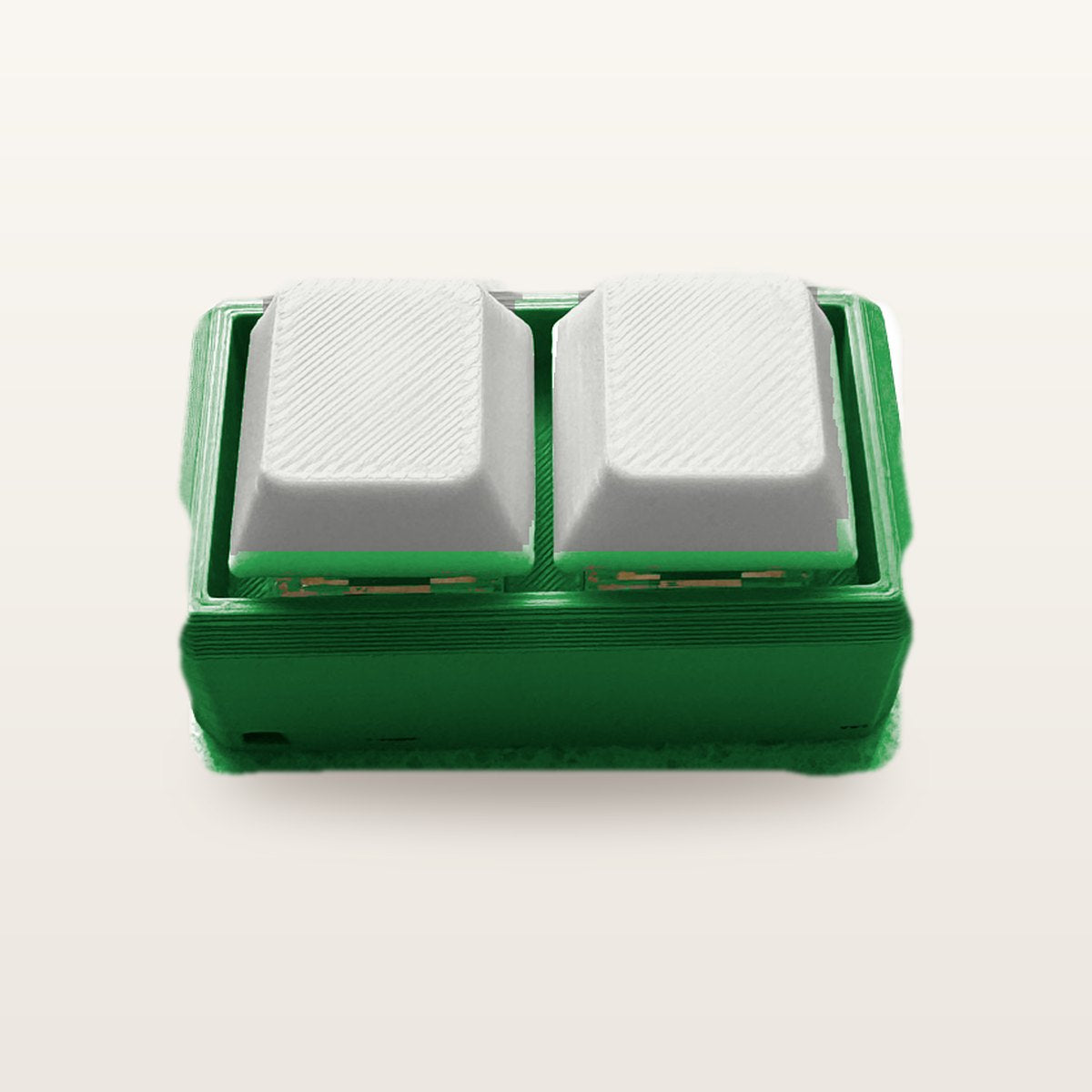 Clickey Duo met groene basis en witte keycaps