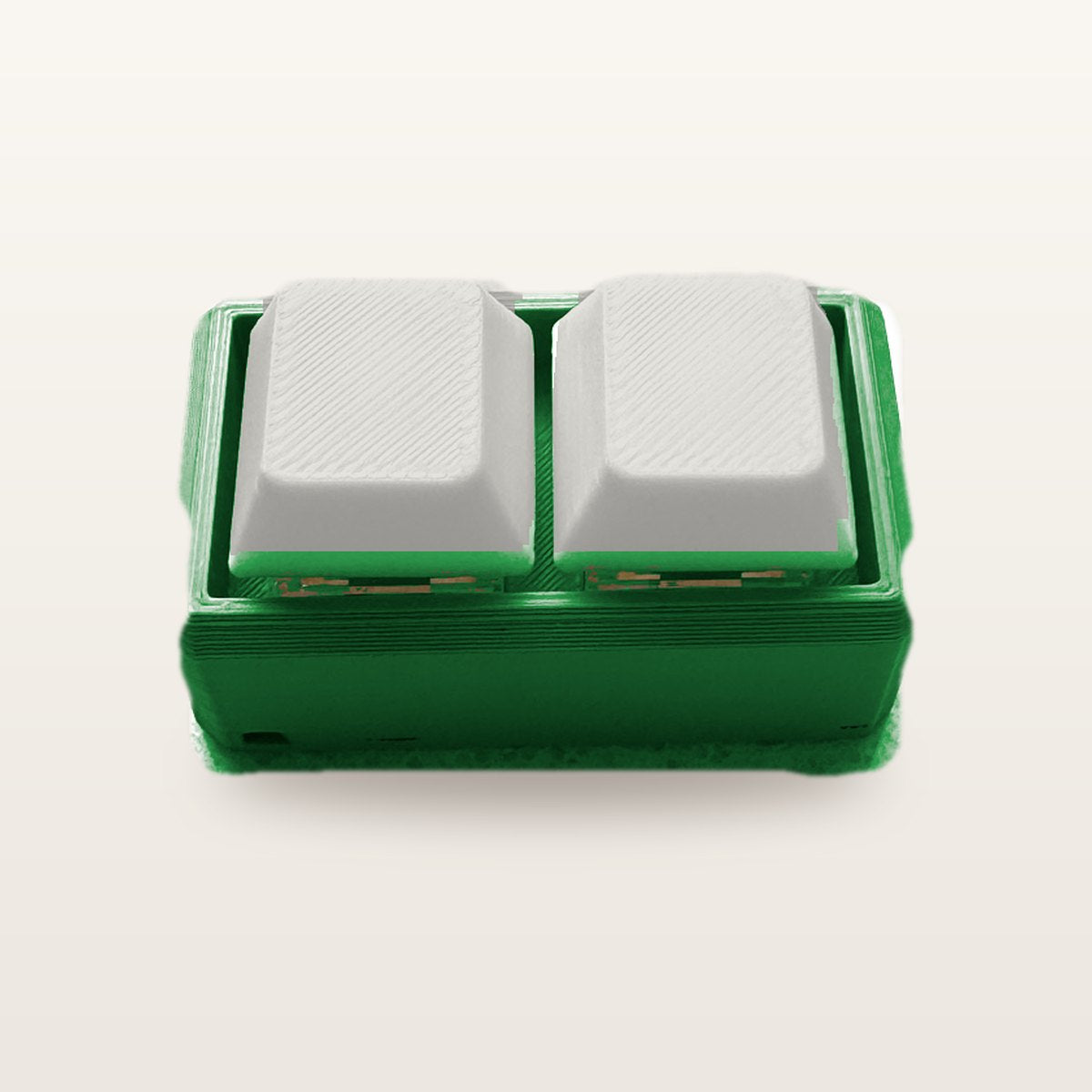 Clickey Duo met groene basis en mat witte keycaps