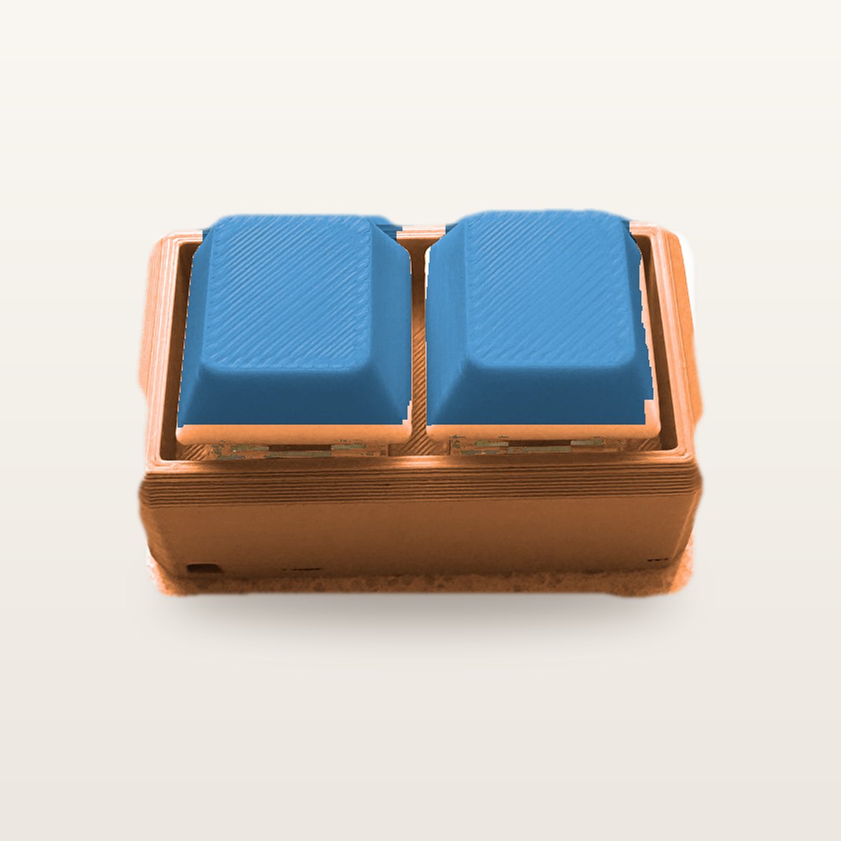 Clickey Duo met oranje basis en blauwe keycaps