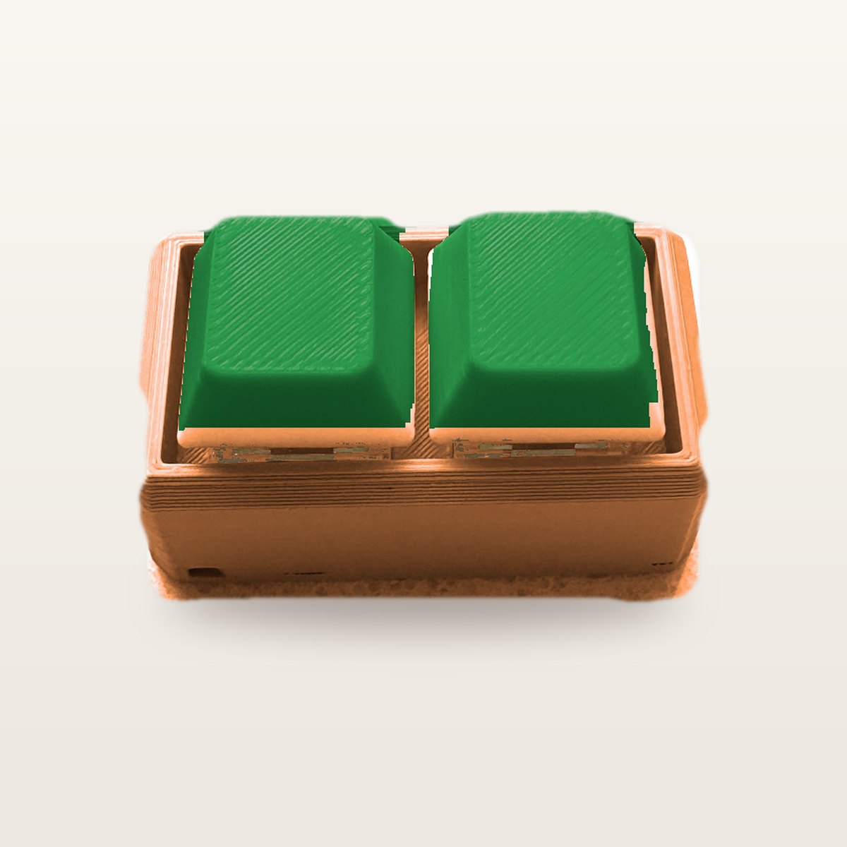 Clickey Duo met oranje basis en groene keycaps