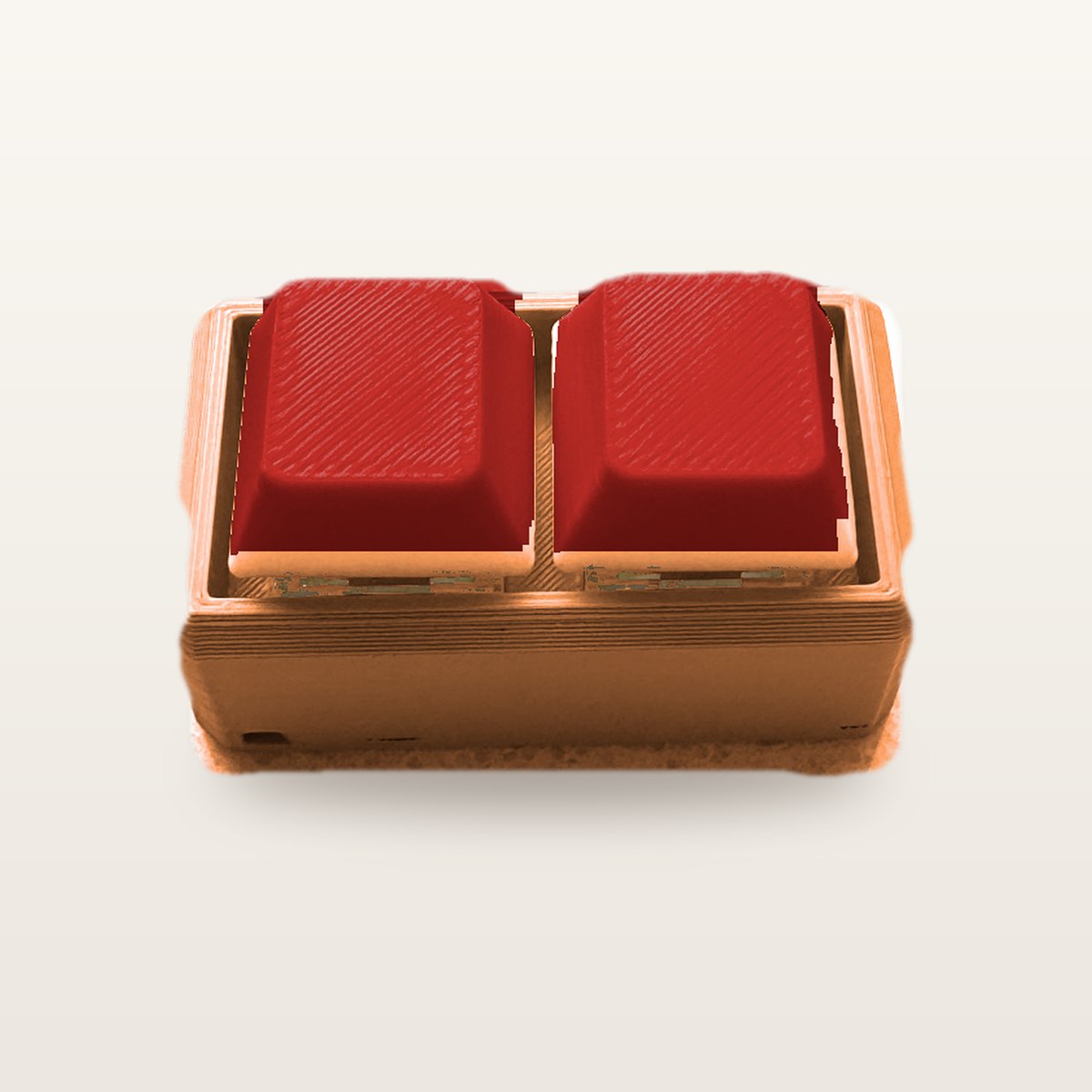 Clickey Duo met oranje basis en rode keycaps