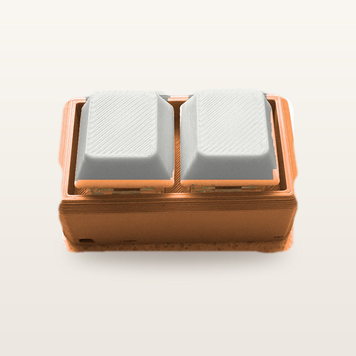 Clickey Duo met oranje basis en witte keycaps