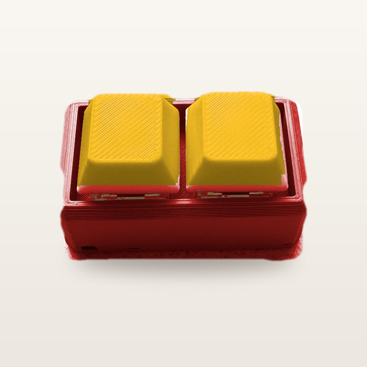 Clickey Duo met rode basis en gele keycaps
