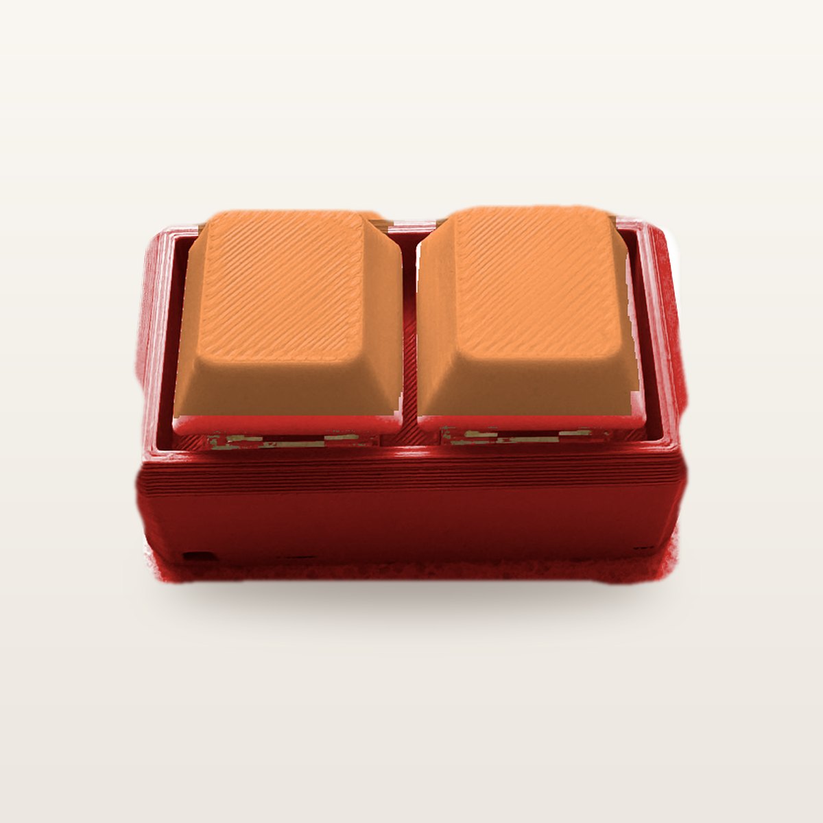 Clickey Duo met rode basis en oranje keycaps