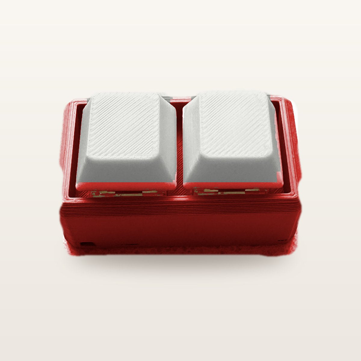 Clickey Duo met rode basis en witte keycaps