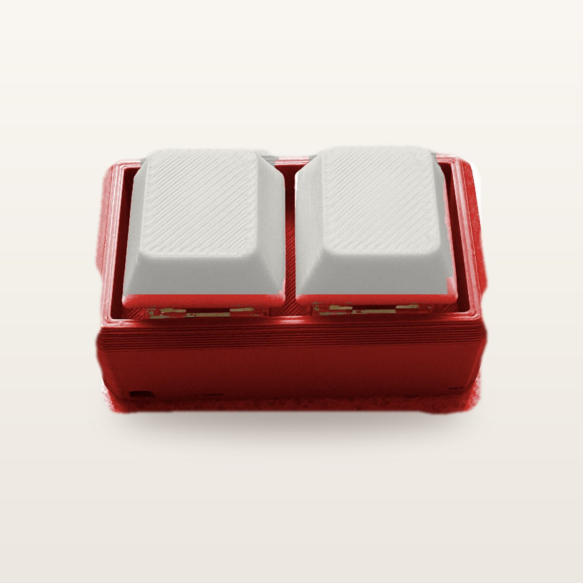 Clickey Duo met rode basis en mat witte keycaps