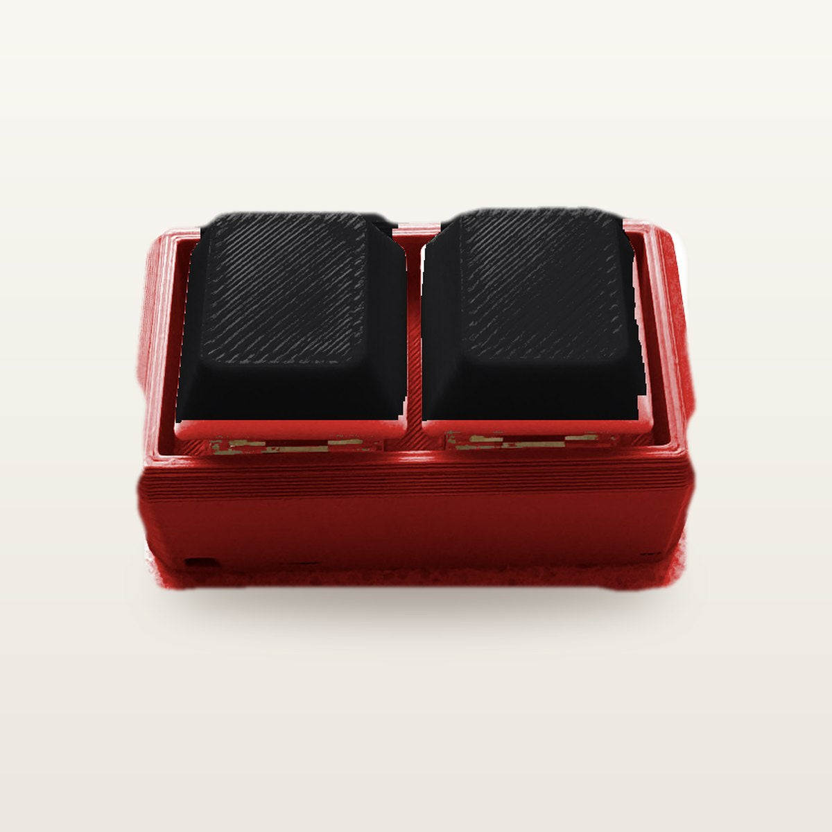 Clickey Duo met rode basis en zwarte keycaps