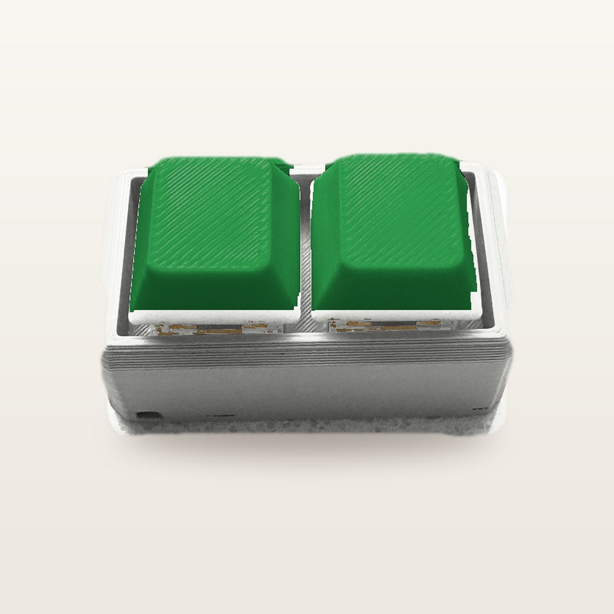 Clickey Duo met witte basis en groene keycaps