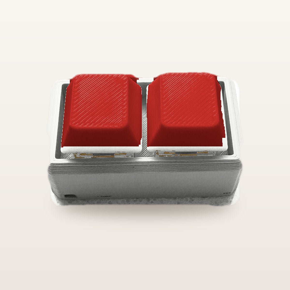 Clickey Duo met witte basis en rode keycaps