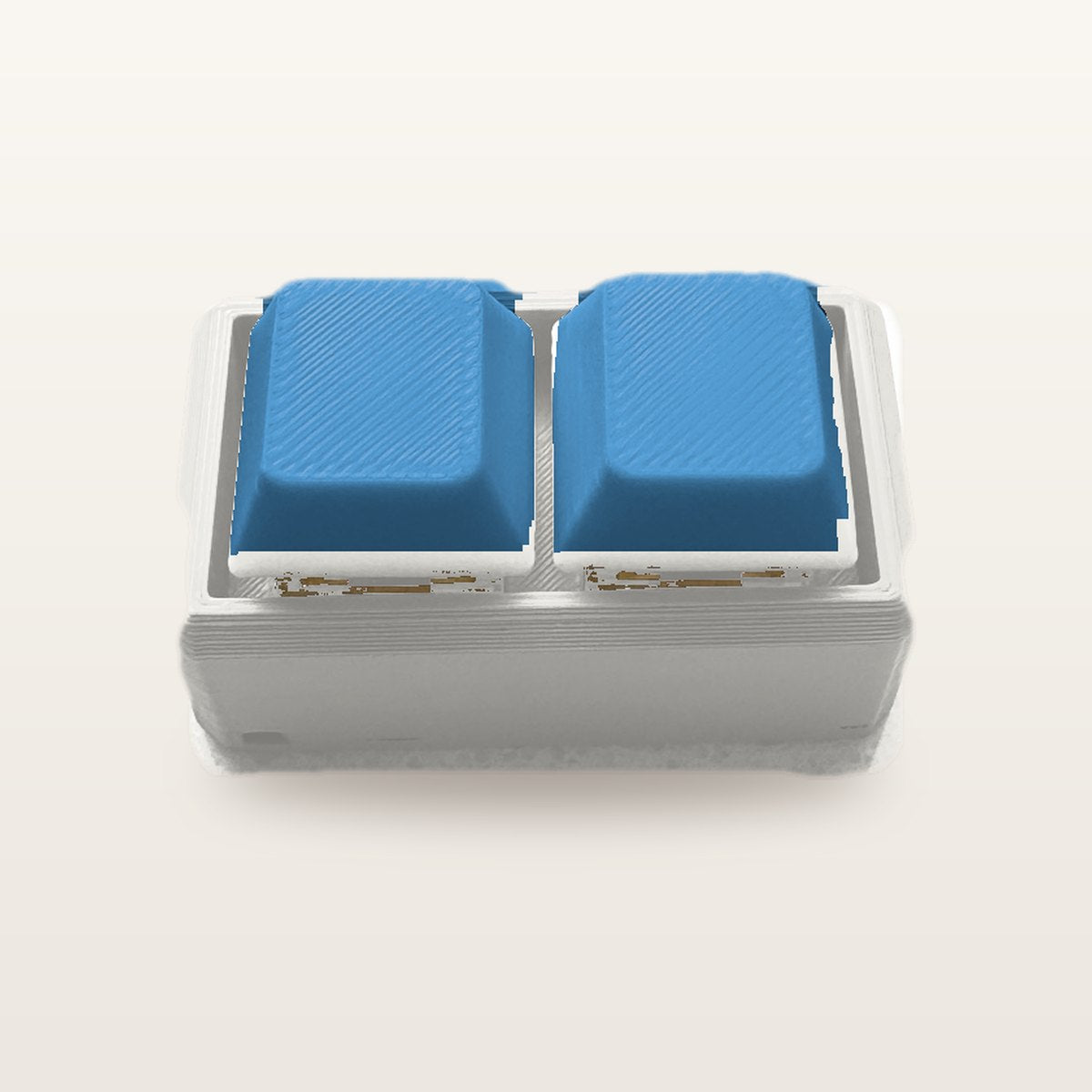 Clickey Duo met mat witte basis en blauwe keycaps