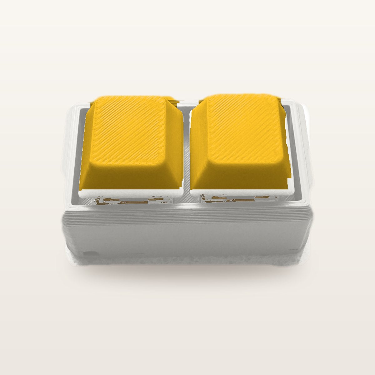 Clickey Duo met mat witte basis en gele keycaps