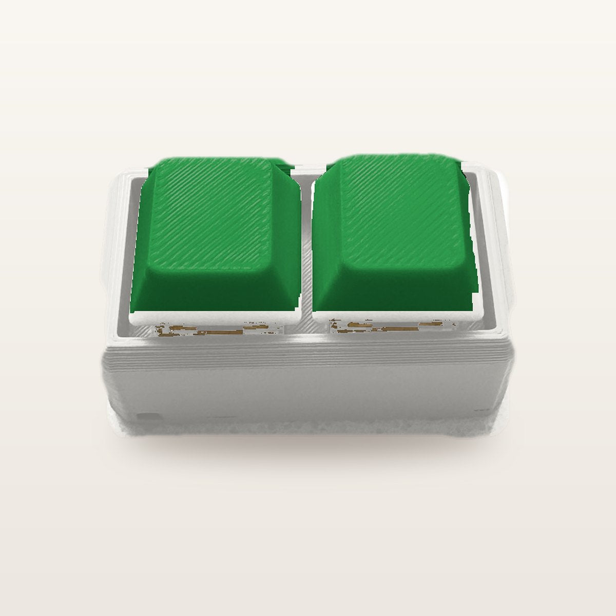 Clickey Duo met mat witte basis en groene keycaps