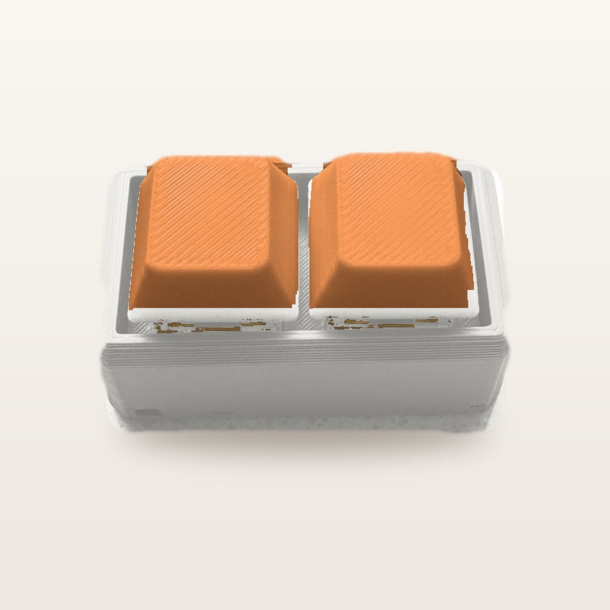 Clickey Duo met mat witte basis en oranje keycaps