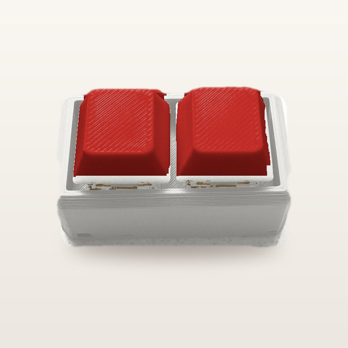 Clickey Duo met mat witte basis en rode keycaps