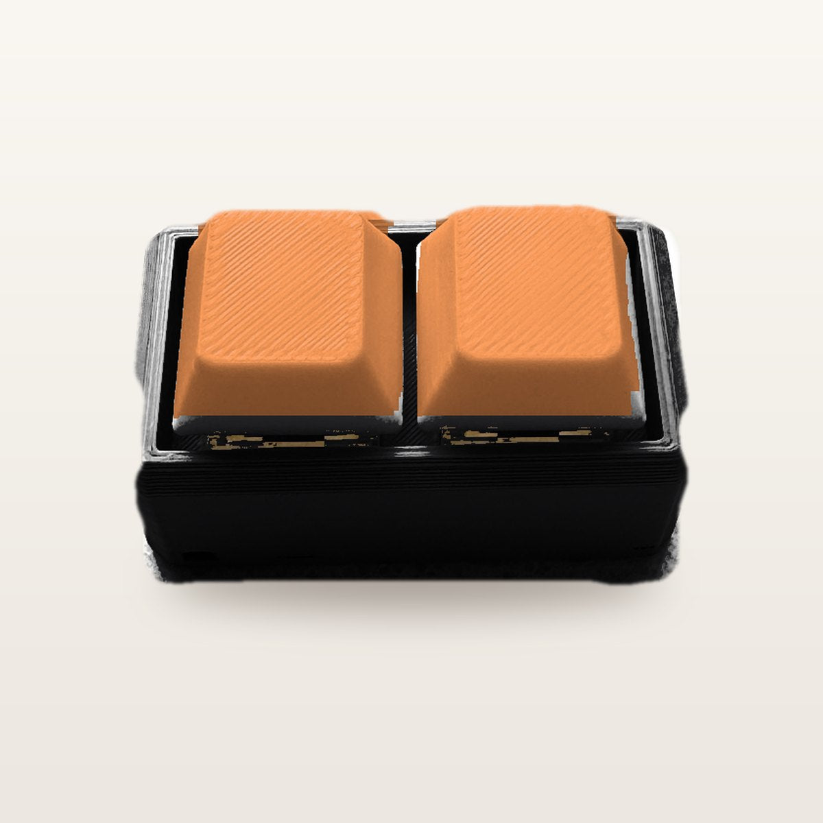 Clickey Duo met zwarte basis en oranje keycaps