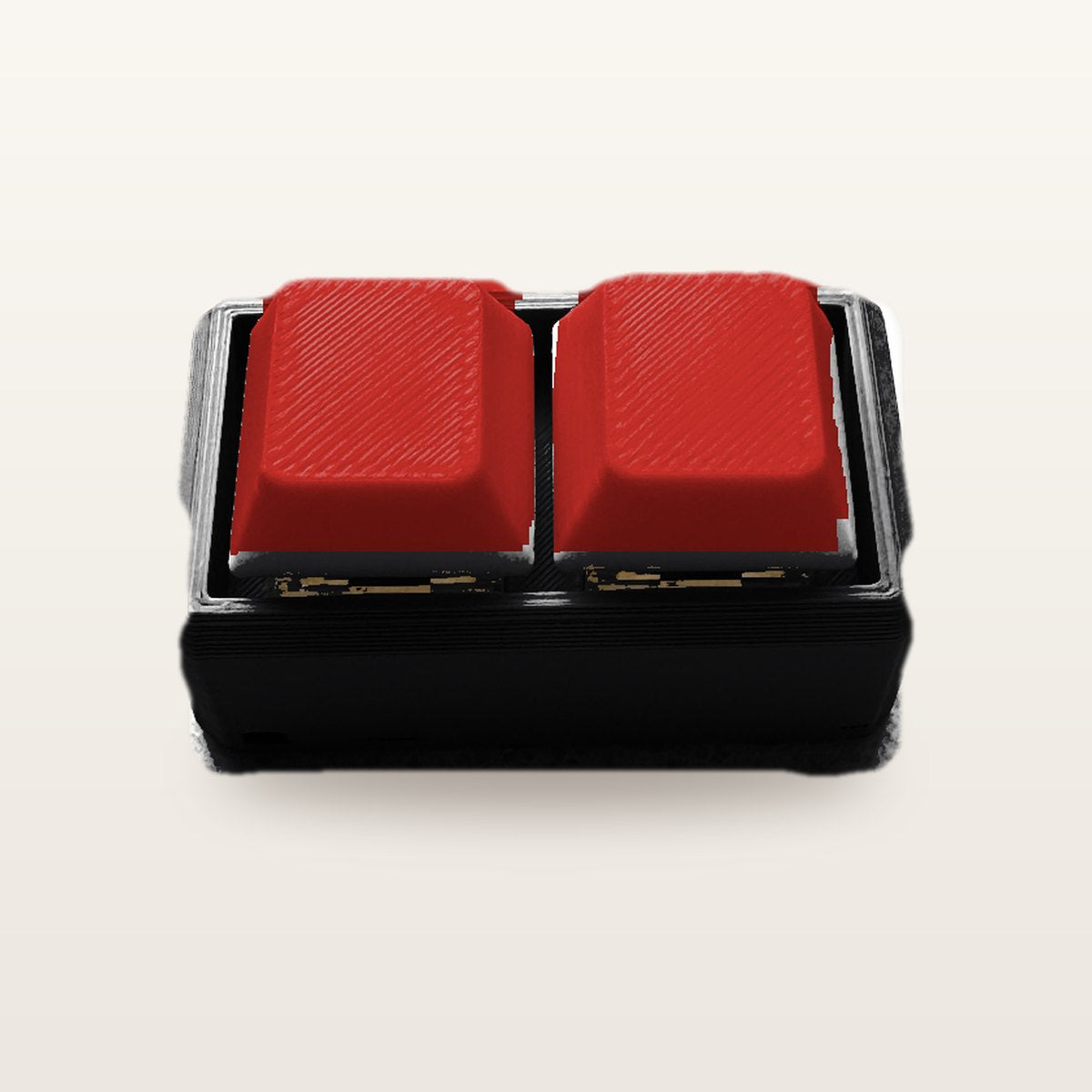 Clickey Duo met zwarte basis en rode keycaps