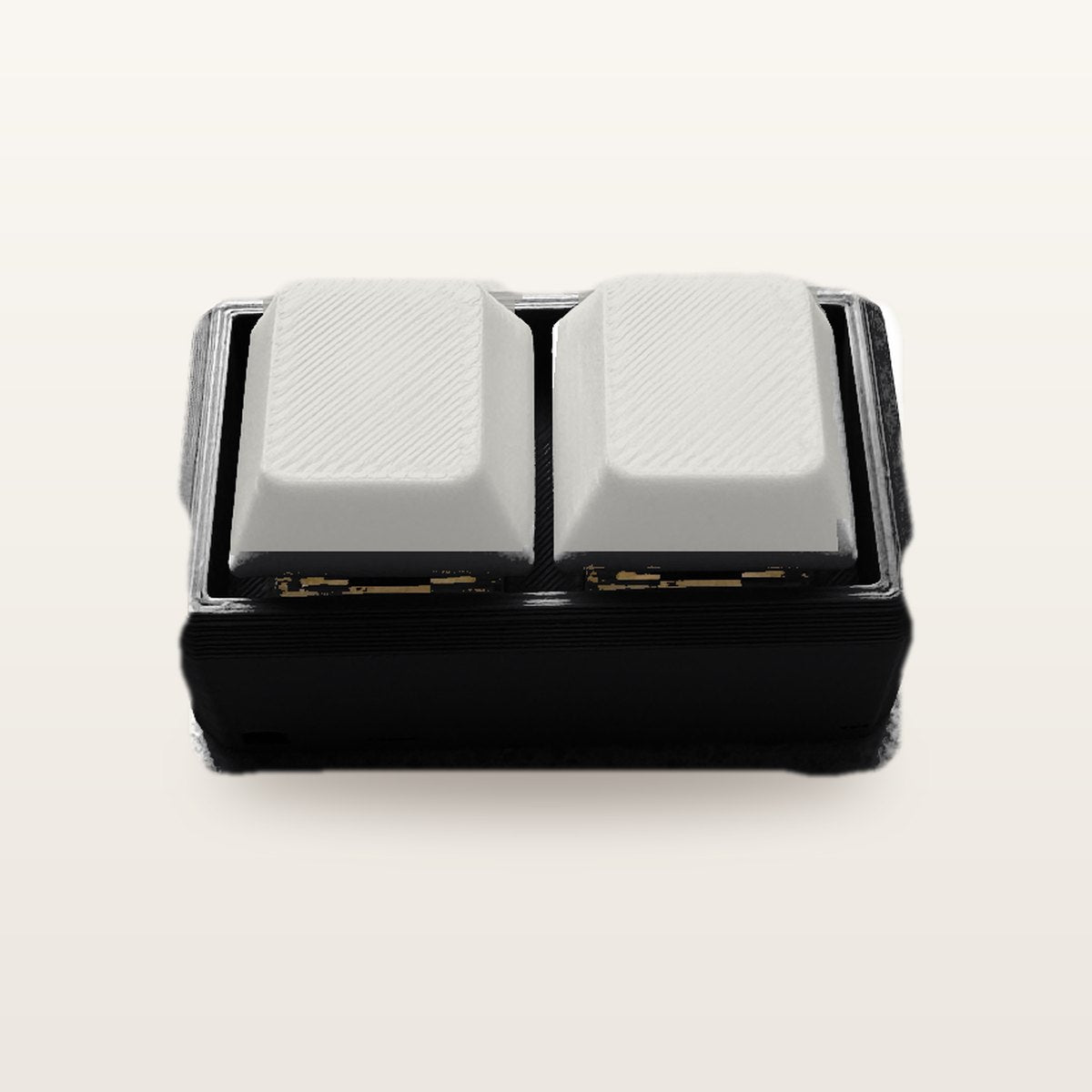 Clickey Duo met zwarte basis en mat witte keycaps