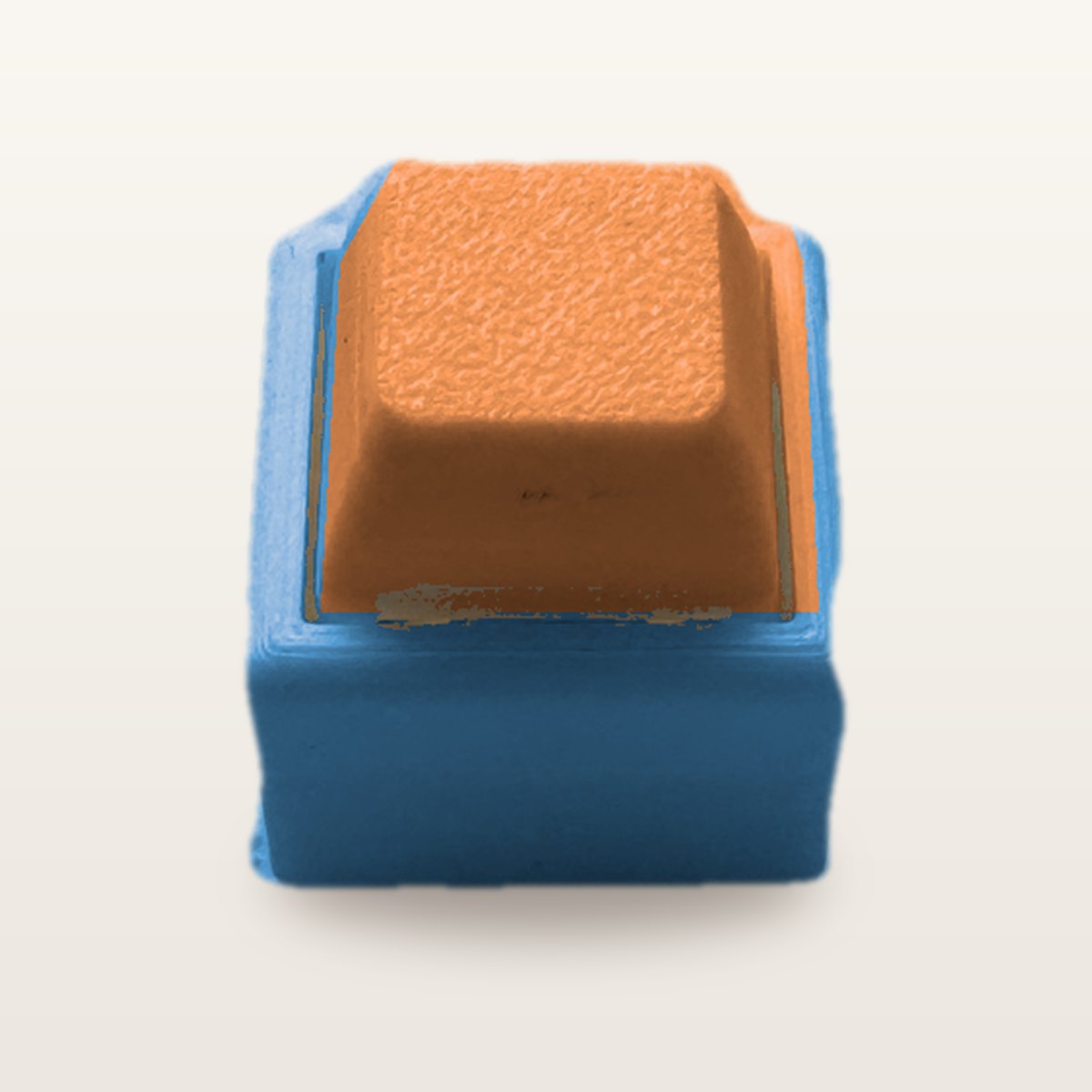 Clickey Mono met blauwe basis en oranje keycaps