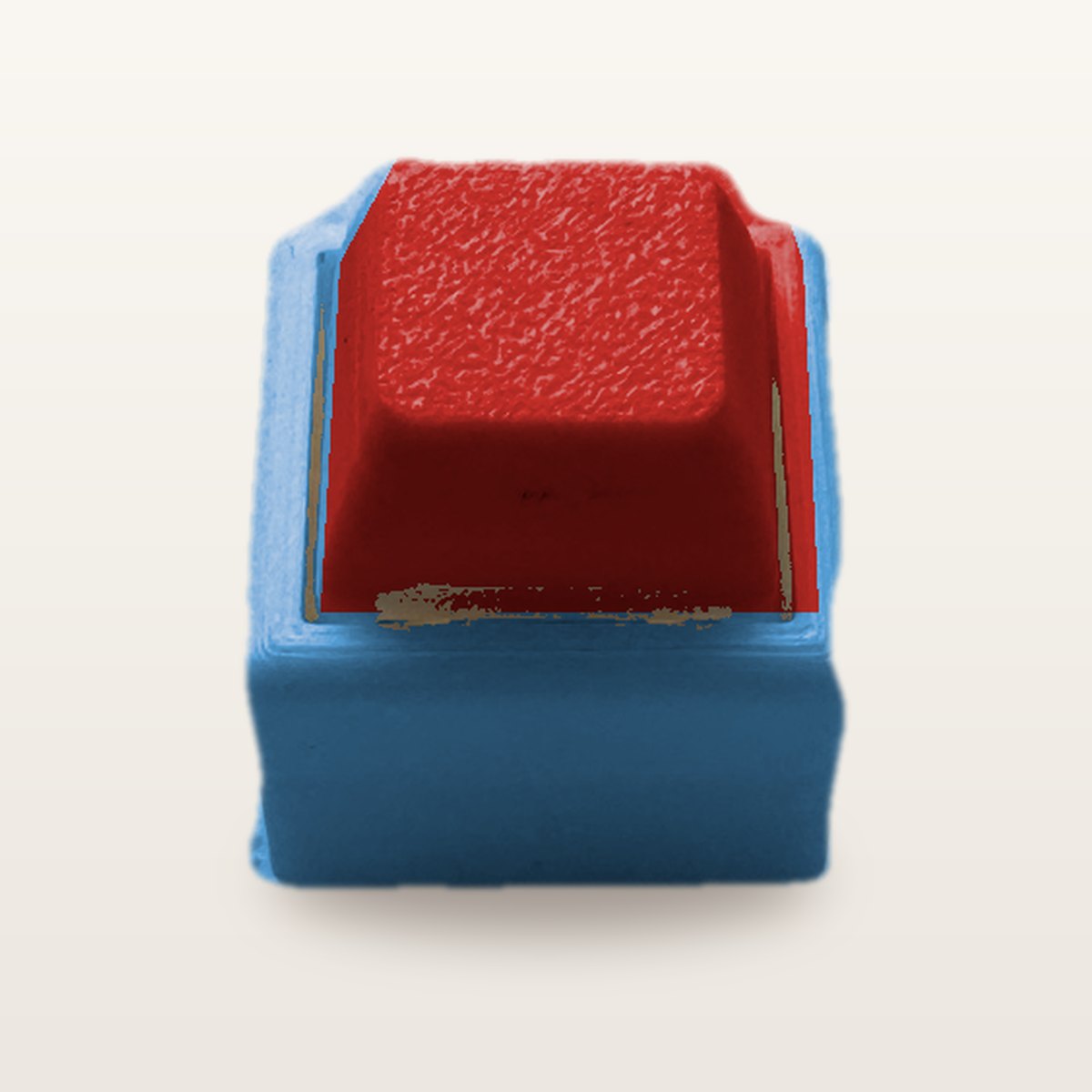 Clickey Mono met blauwe basis en rode keycaps