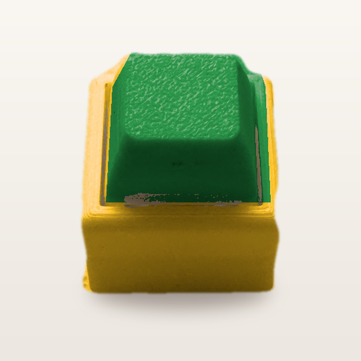 Clickey Mono met gele basis en groene keycaps