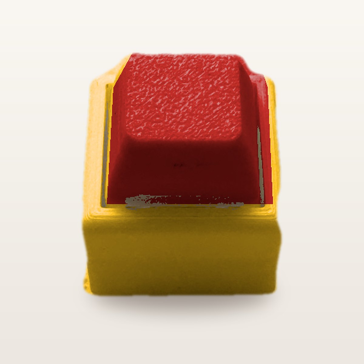 Clickey Mono met gele basis en rode keycaps