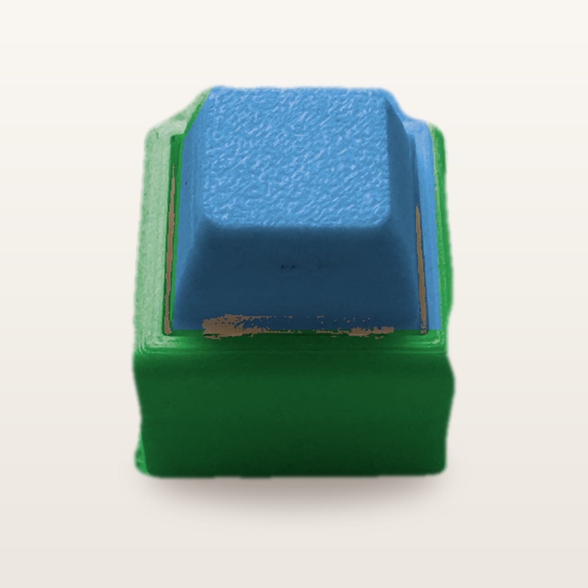 Clickey Mono met groene basis en blauwe keycaps