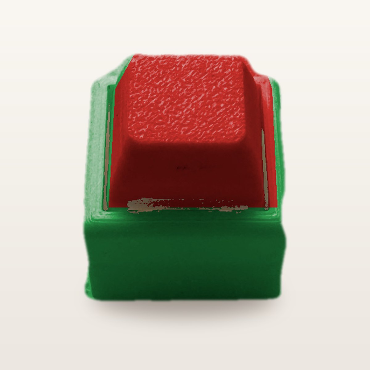 Clickey Mono met groene basis en rode keycaps
