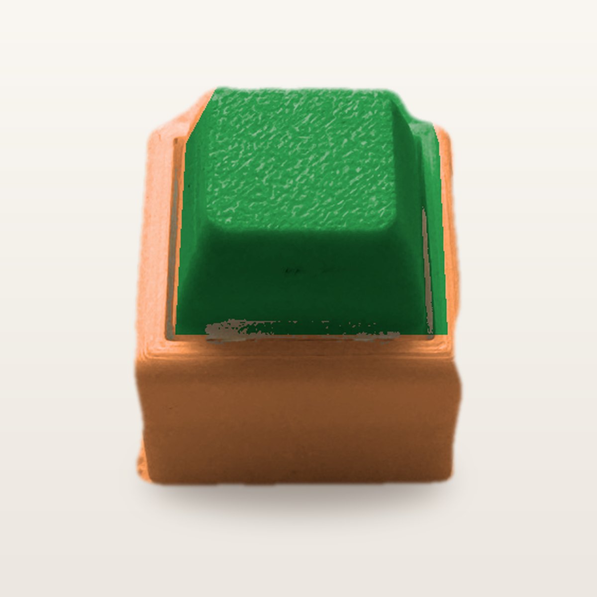 Clickey Mono met oranje basis en groene keycaps